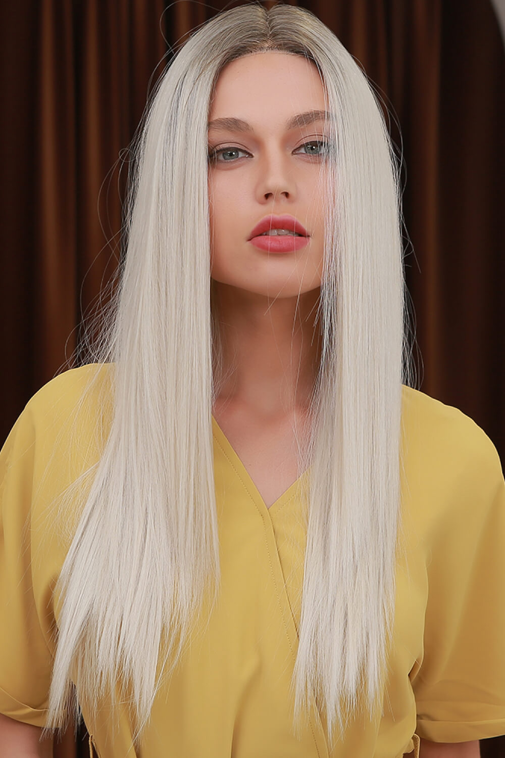 13*2" Lace Front Wigs Synthetic Long Straight 26" Heat Safe 150% Density Blonde Ash Brown Roots