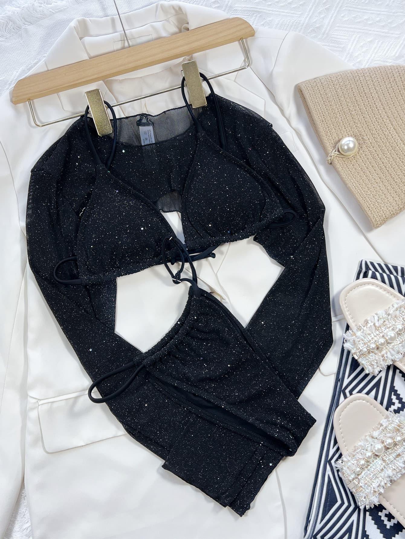 Glitter Three-Piece Swim Set black