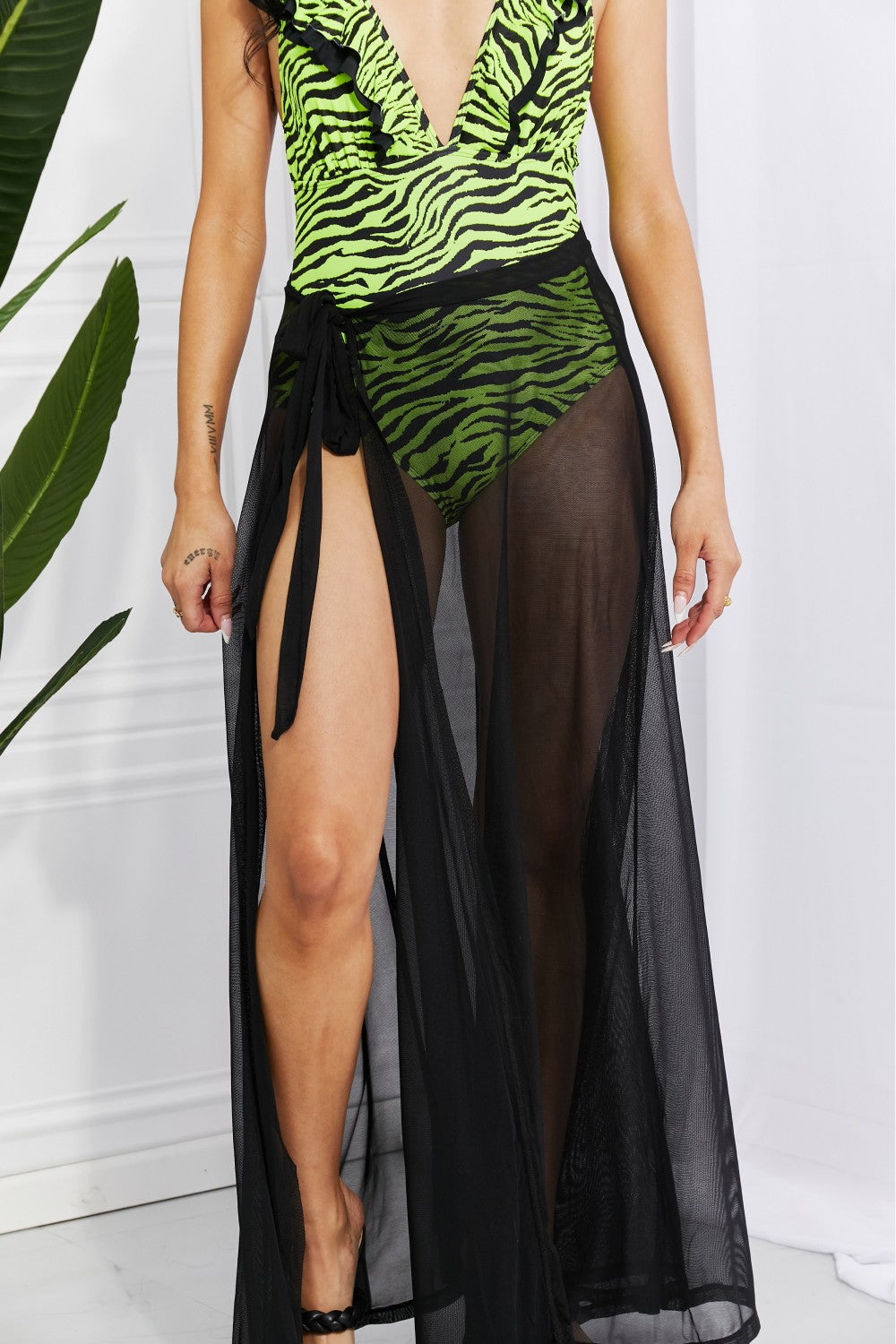 Marina West Swim Beach Is My Runway Mesh Wrap Maxi Cover-Up Skirt black