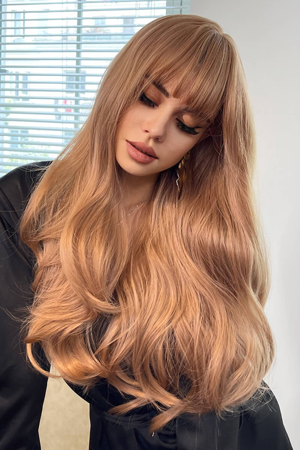 Natural Wave Full Machine Synthetic Wigs 26" strawberry blond
