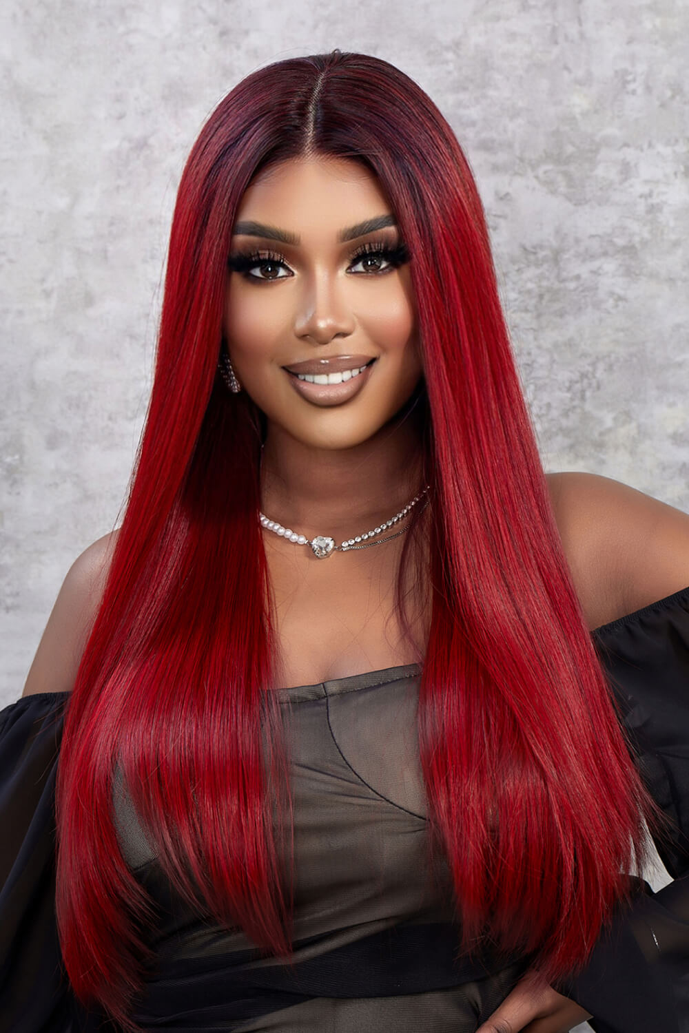 13*2" Lace Front Wigs Synthetic Straight 26" 150% Density Red Ombre