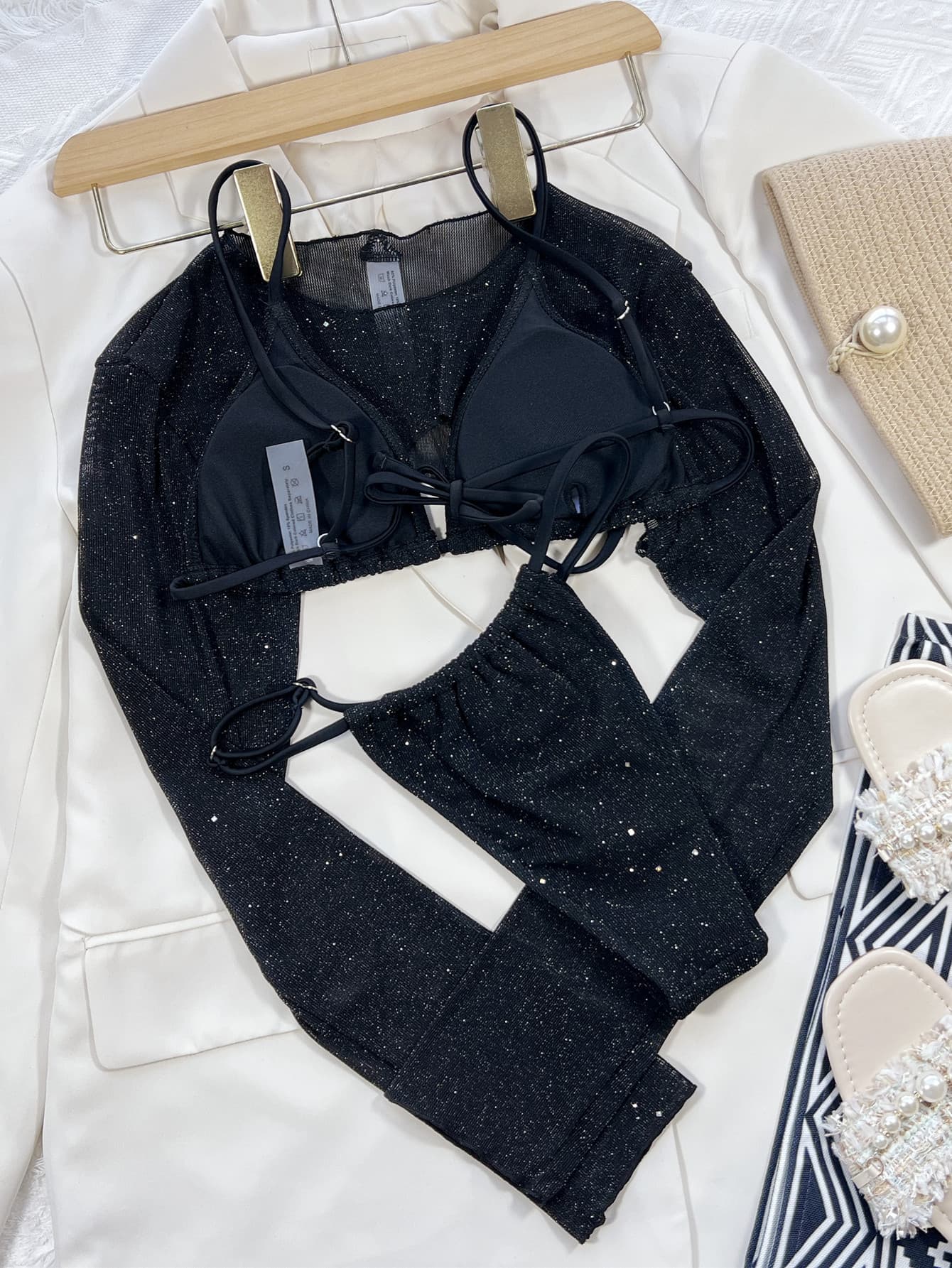 Glitter Three-Piece Swim Set black