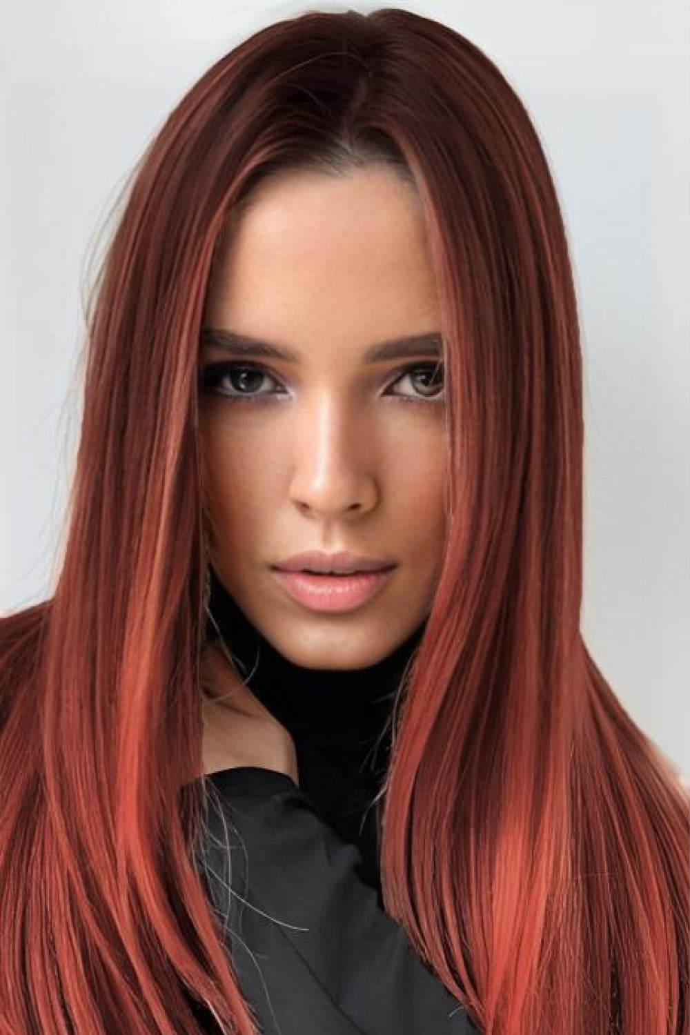 13*2" Full-Machine Wigs Synthetic Mid-Length Straight 27" copper with brown roots
