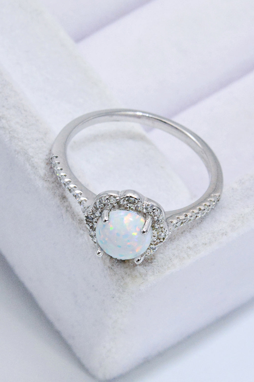 Platinum-Plated 4-Prong Opal Ring semi side view