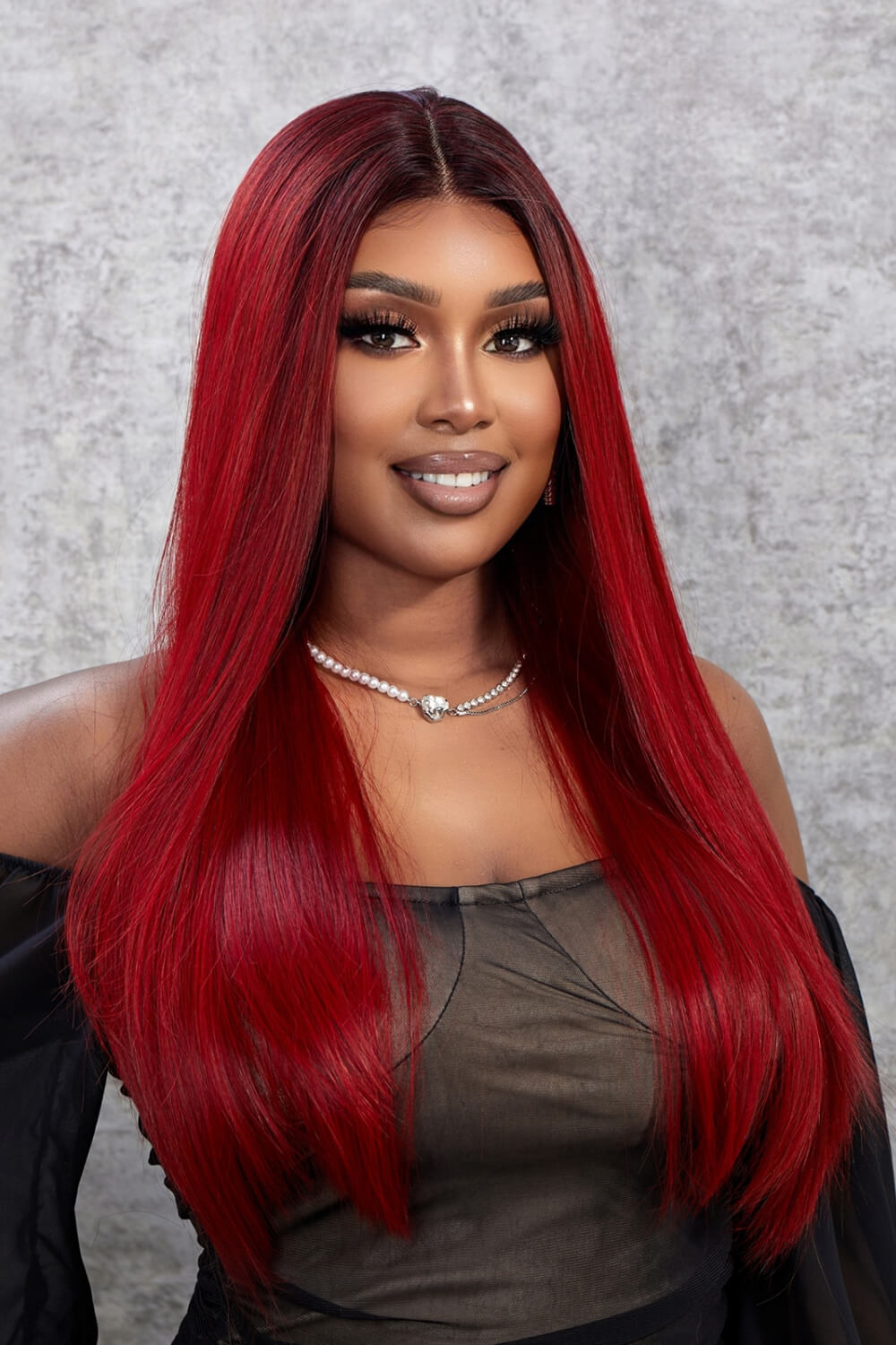 13*2" Lace Front Wigs Synthetic Straight 26" 150% Density Red Ombre