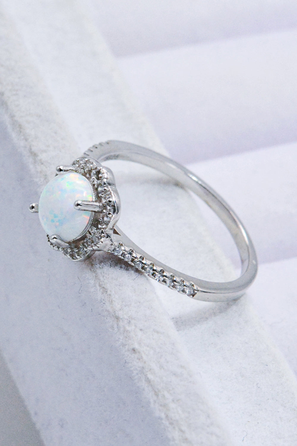 Platinum-Plated 4-Prong Opal Ring side view