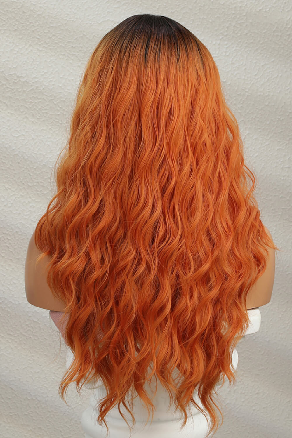 13*2" Lace Front Wigs Synthetic Long Wave 24" 150% Density Ginger with Brunette Roots back view