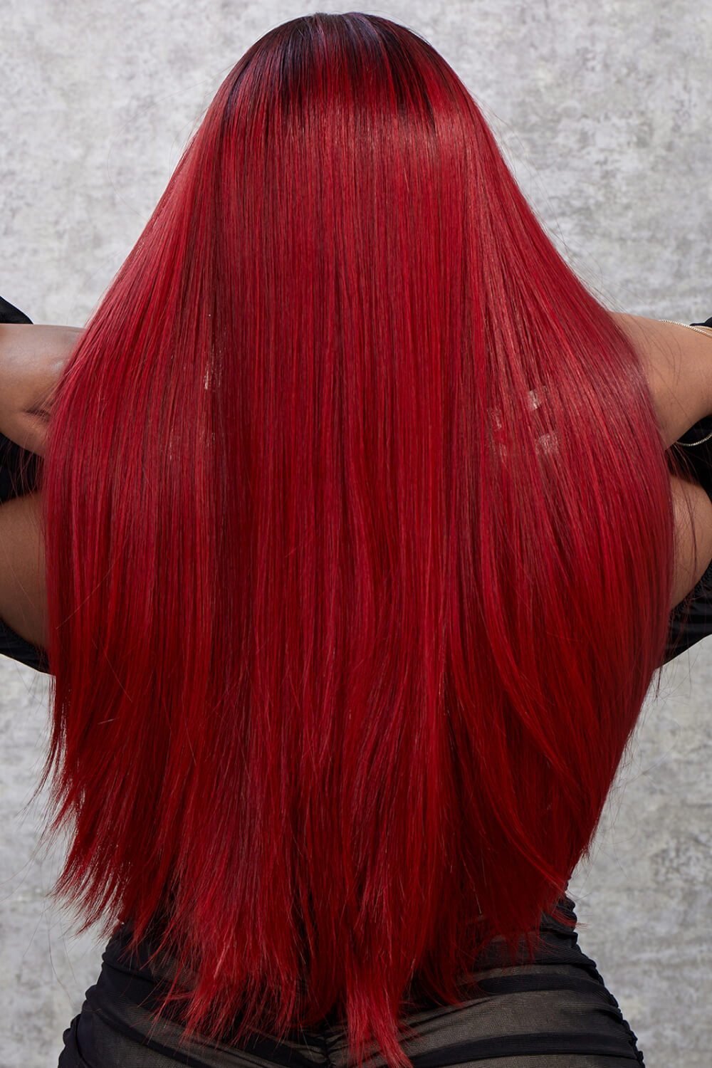 13*2" Lace Front Wigs Synthetic Straight 26" 150% Density Red Ombre back view