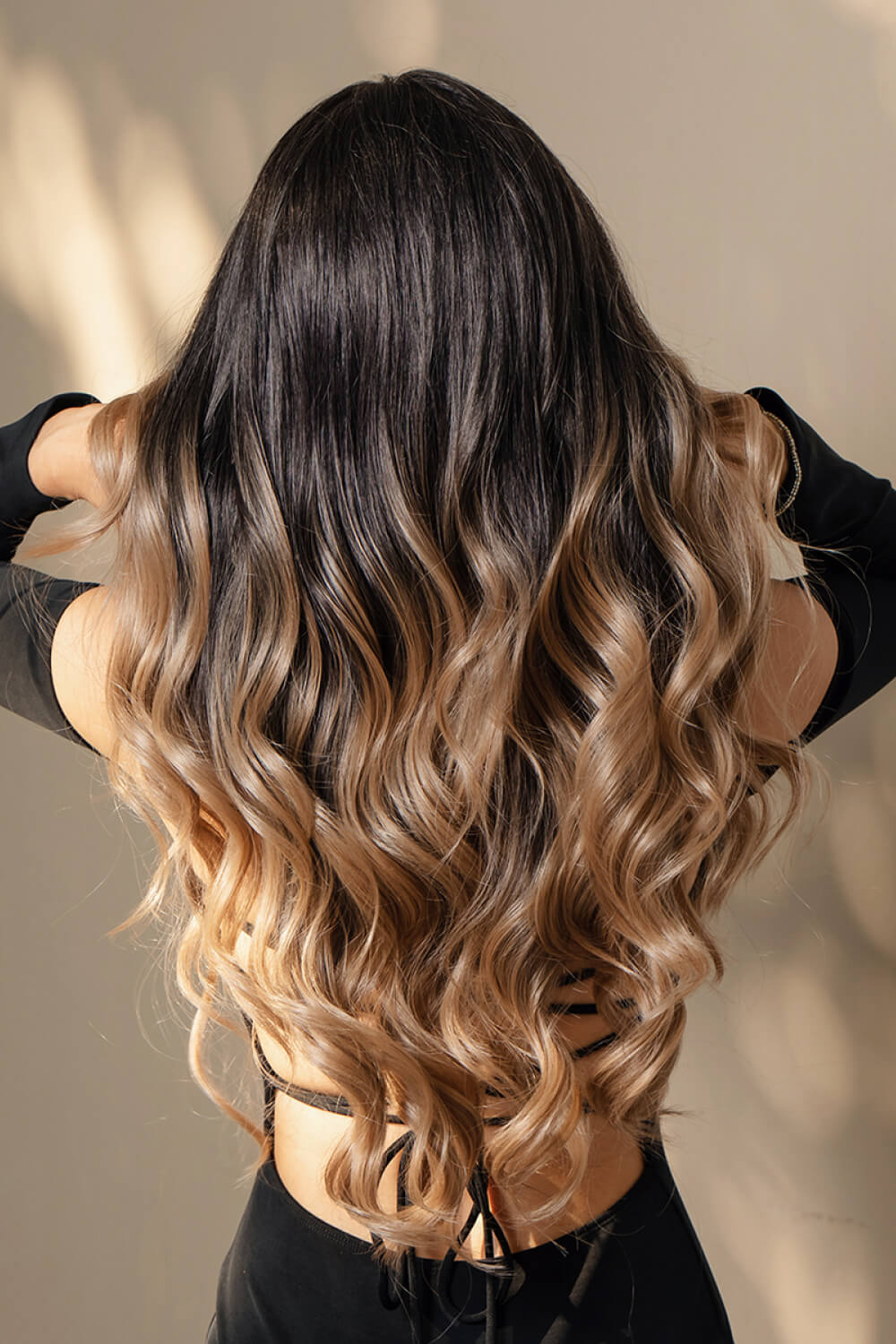 13*2" Lace Front Wigs Synthetic Long Wave 26" 150% Density Brown Caramel back view