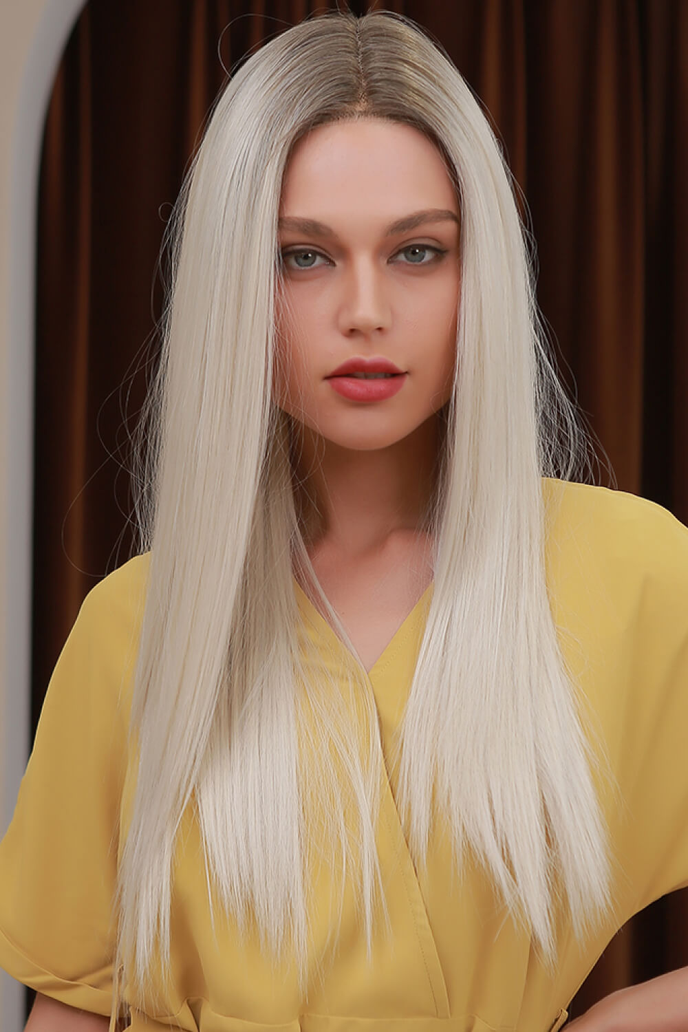 13*2" Lace Front Wigs Synthetic Long Straight 26" Heat Safe 150% Density Blonde Ash Brown Roots