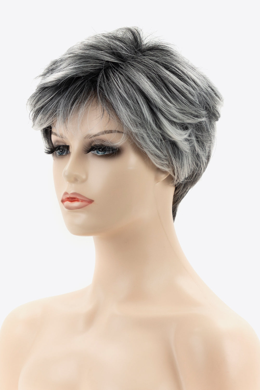 Synthetic Short Loose Layered Wigs 4'' Gray semi side view