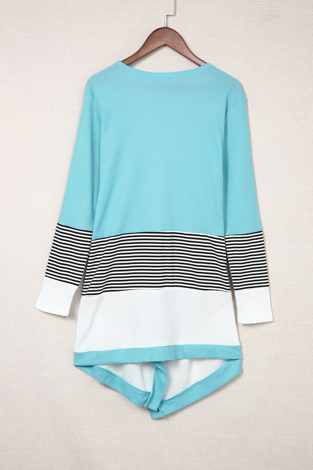 Striped Color Block Open Front Cardigan sky blue back view