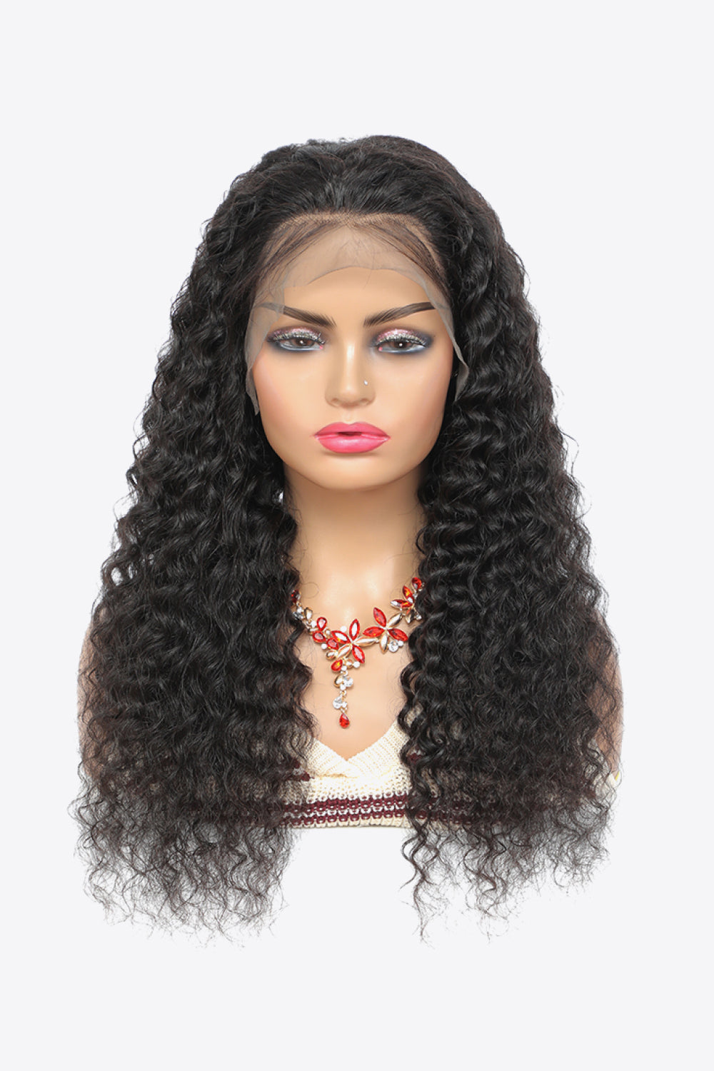 20” 13x4“ Lace Front Wigs Human Hair Curly Natural Color 150% Density black