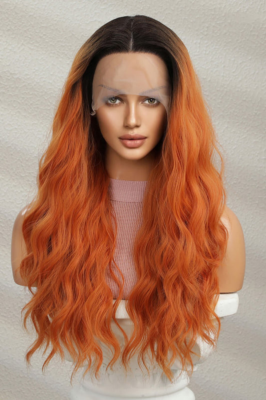 13*2" Lace Front Wigs Synthetic Long Wave 24" 150% Density Ginger with Brunette Roots