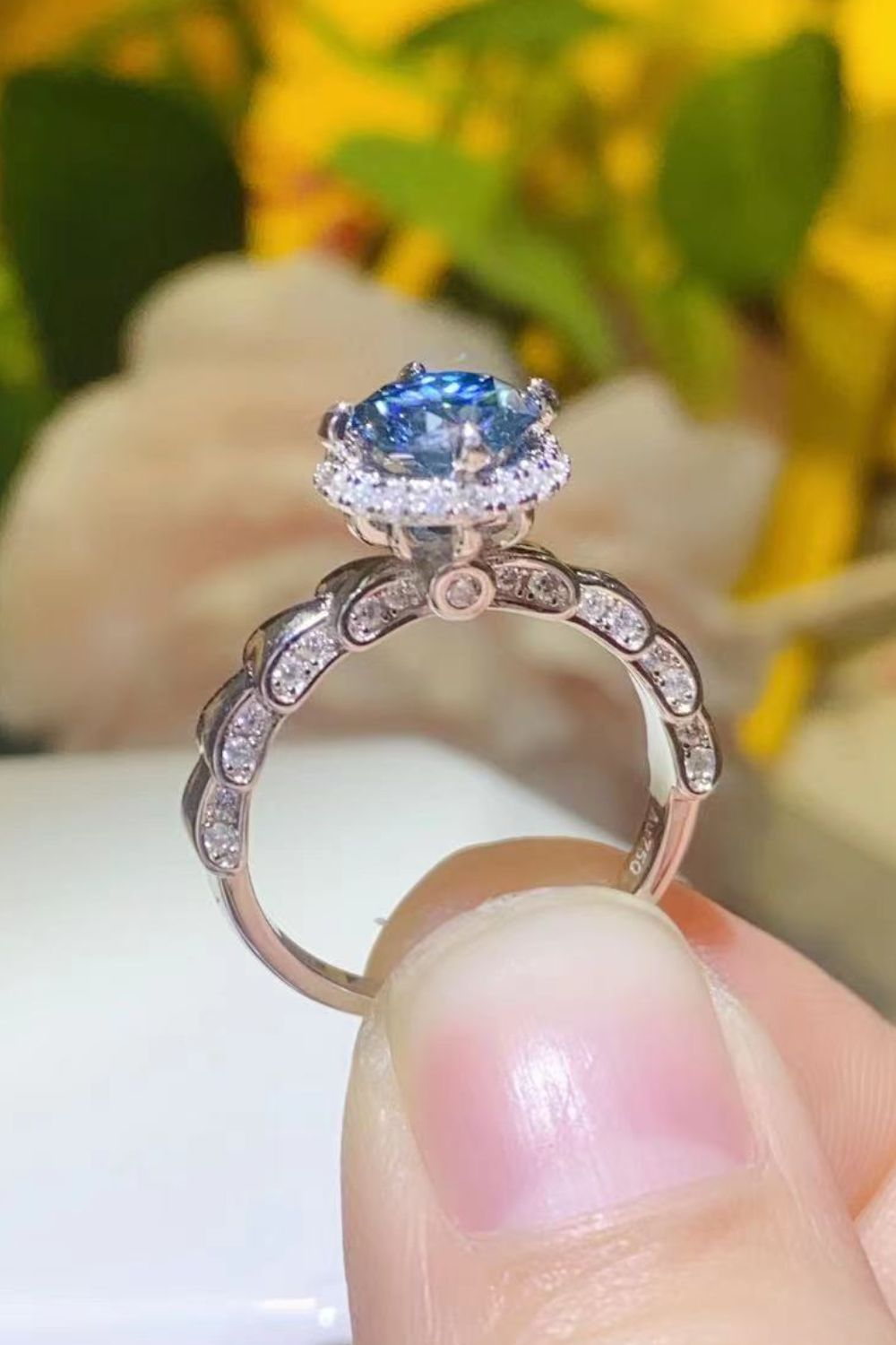 925 Sterling Silver 1 Carat Moissanite Cluster Ring royal blue