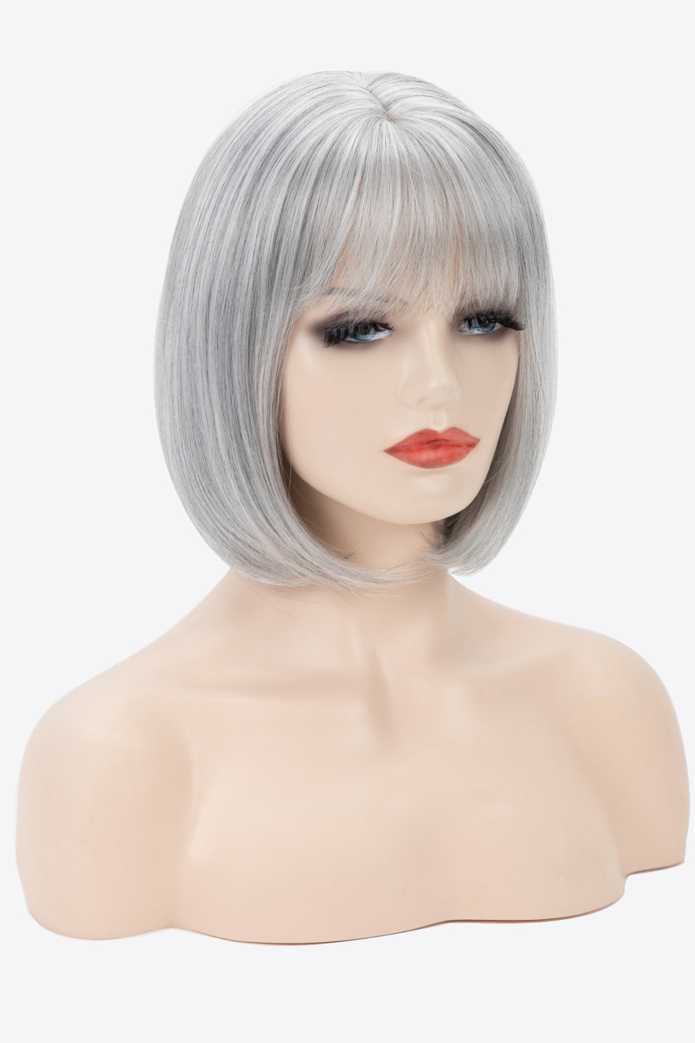 Short Straight Bobo Wigs 9" Gray semi side view