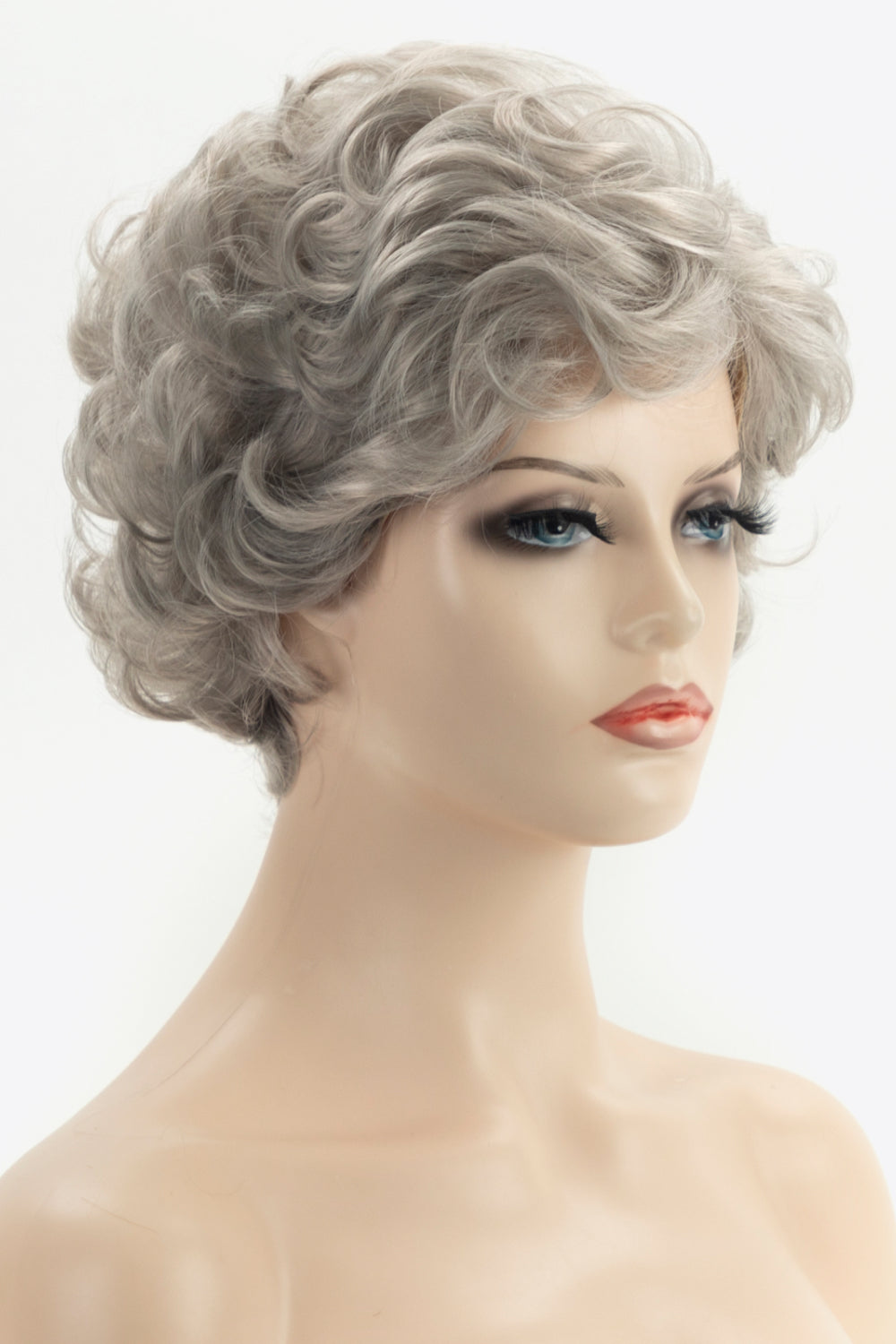 Synthetic Curly Short Wigs 4'' Gray semi side view