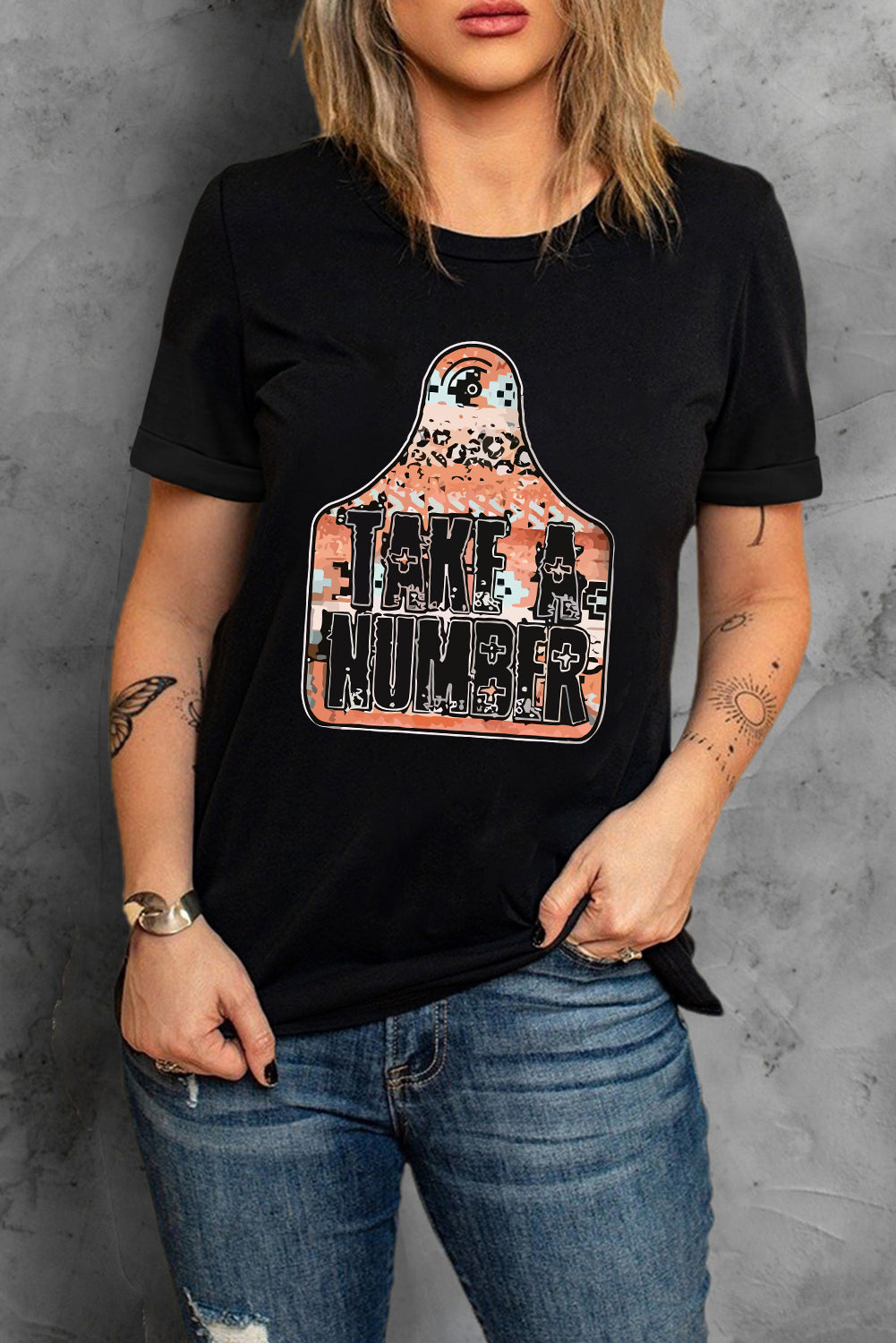 TAKE A NUMBER Graphic Tee with black background