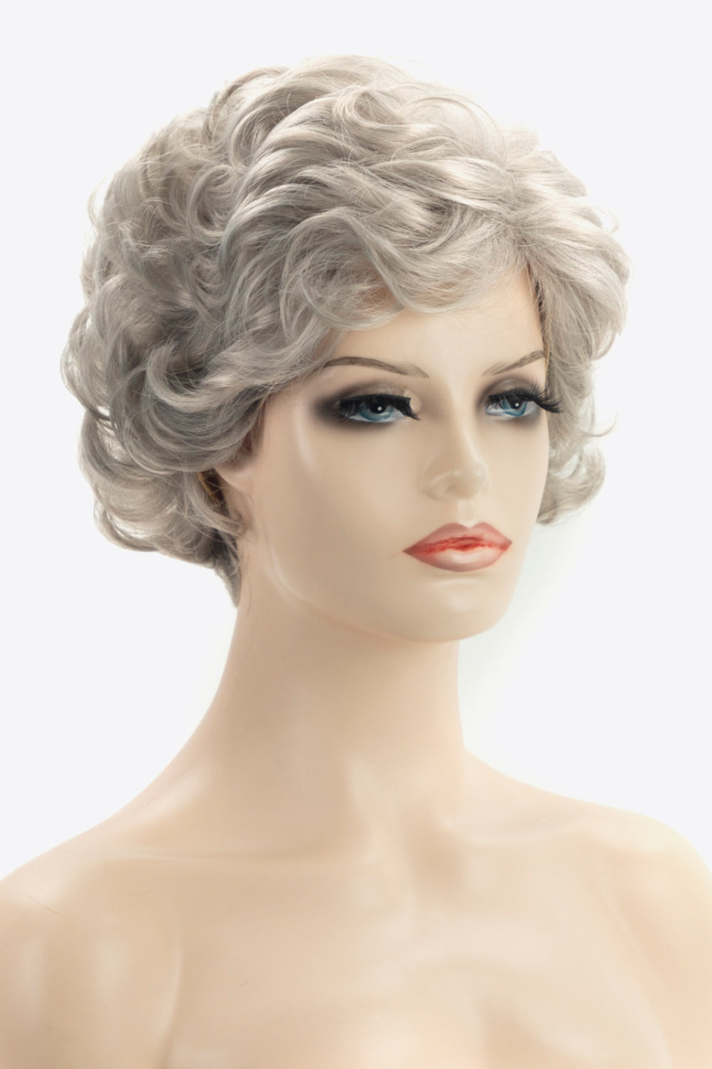 Synthetic Curly Short Wigs 4'' Gray semi side view