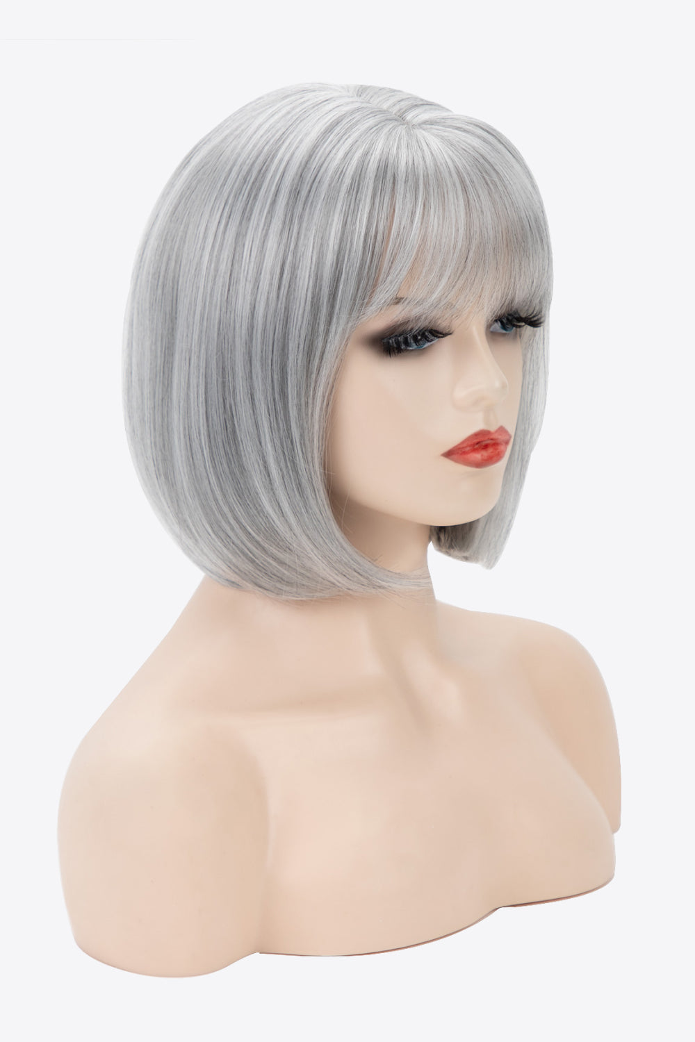 Short Straight Bobo Wigs 9" Gray semi side view