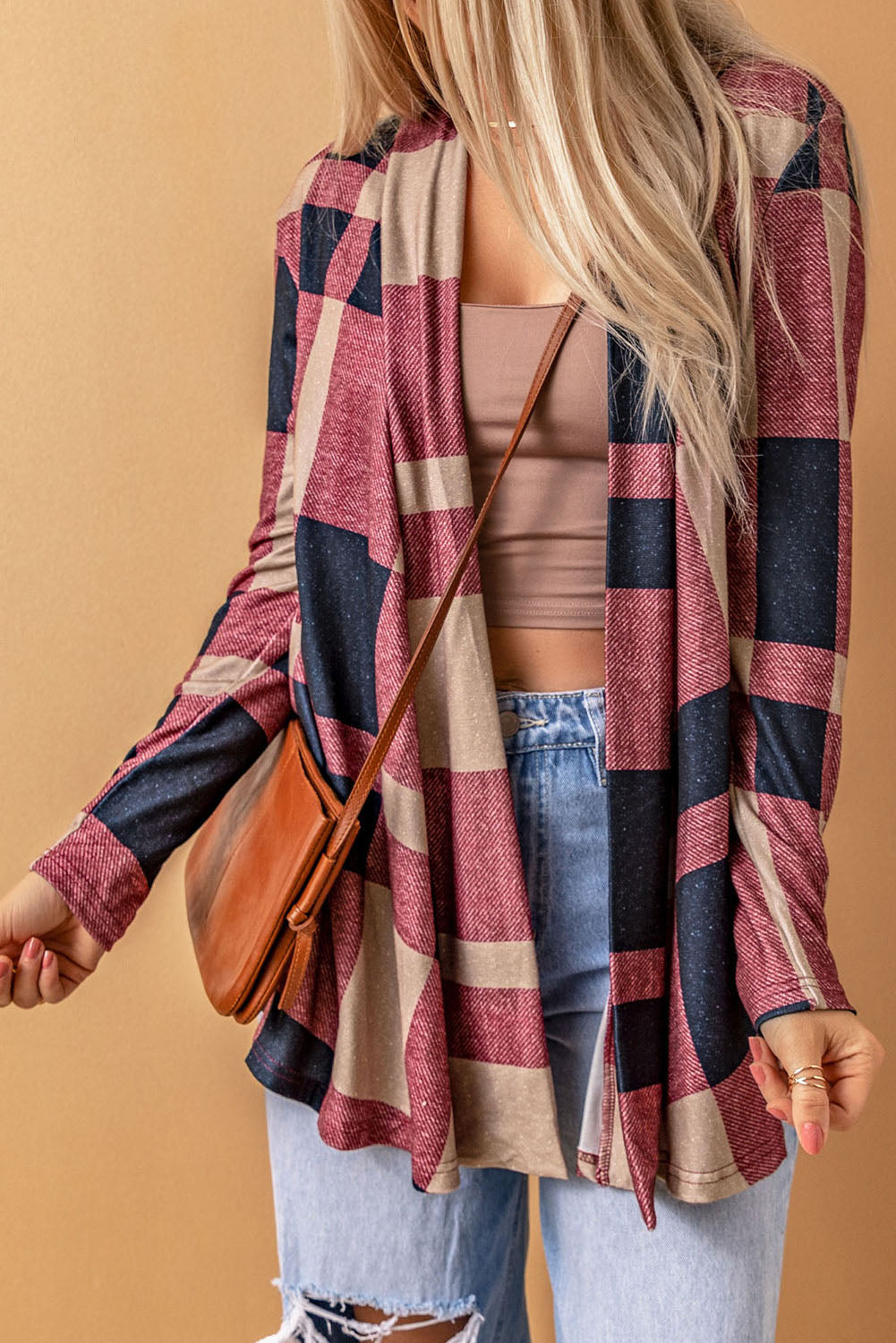 Plaid Open Front Cardigan