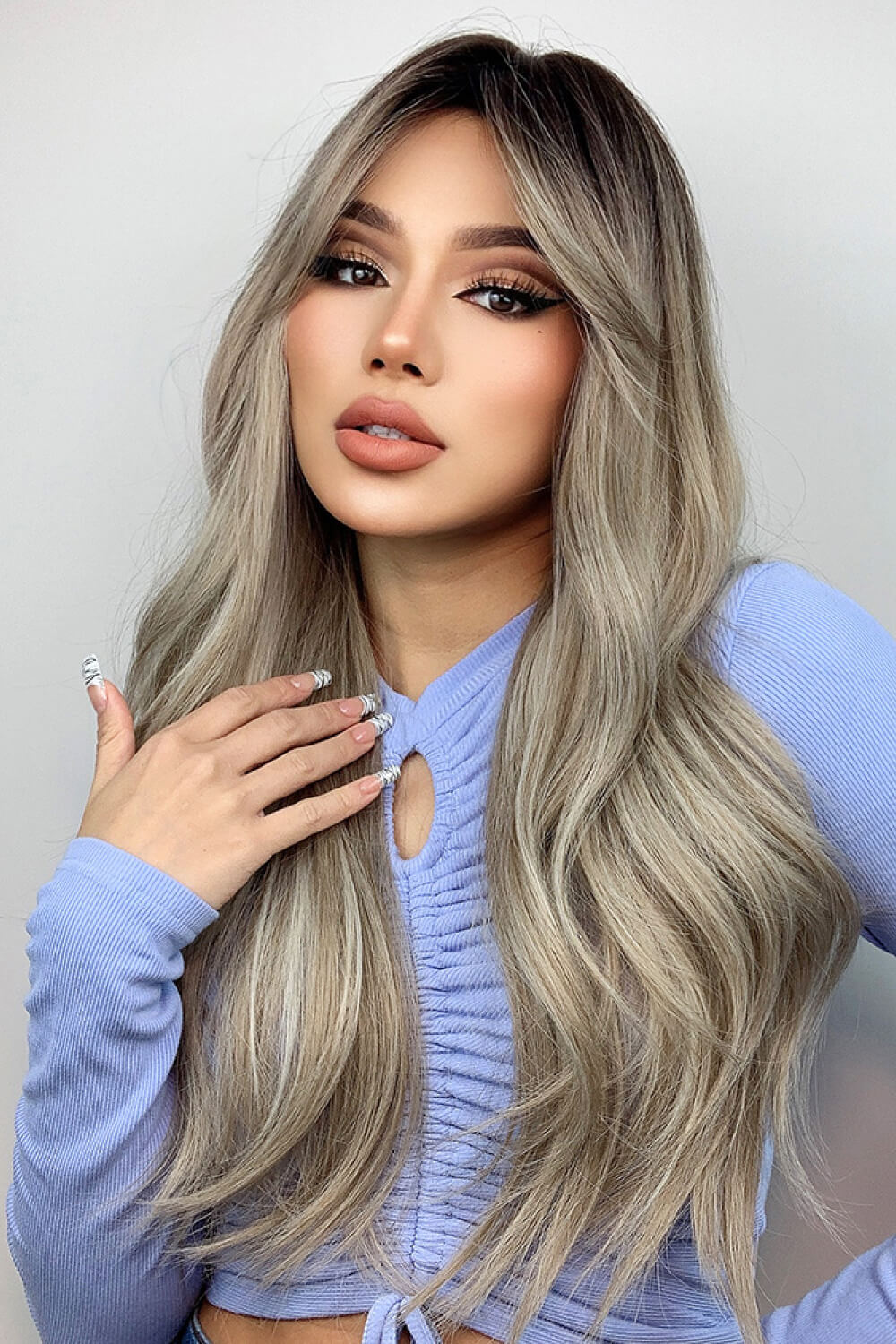 Full Machine Long Wave Wigs 26'' Ash Blond