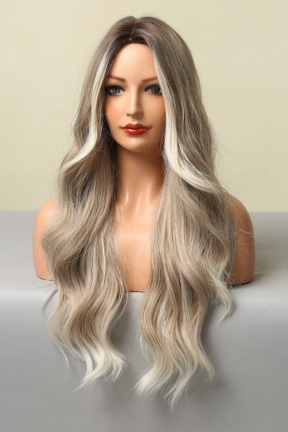 Full Machine Made Long Wave Wigs 26'' light brown blond balayage