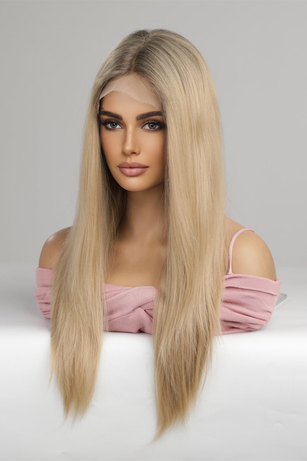 13*2" Lace Front Wigs Synthetic Long Straight 24'' 150% Density blond