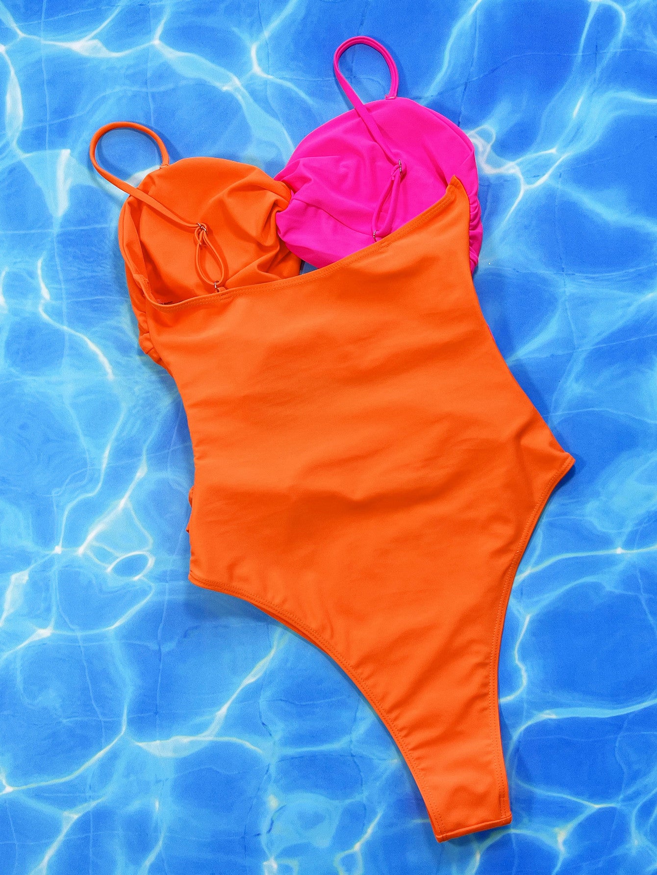 Two tone orange and pink swimsuit