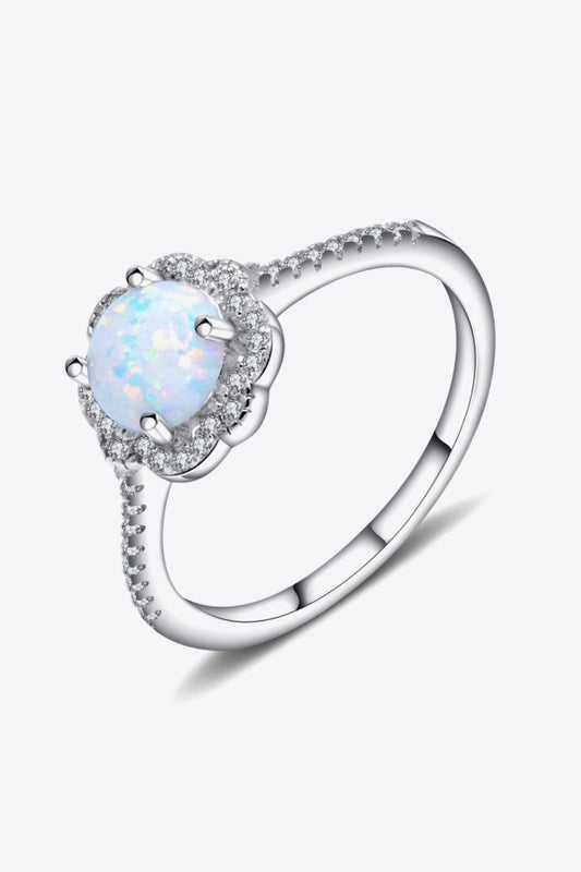 Platinum-Plated 4-Prong Opal Ring close up view