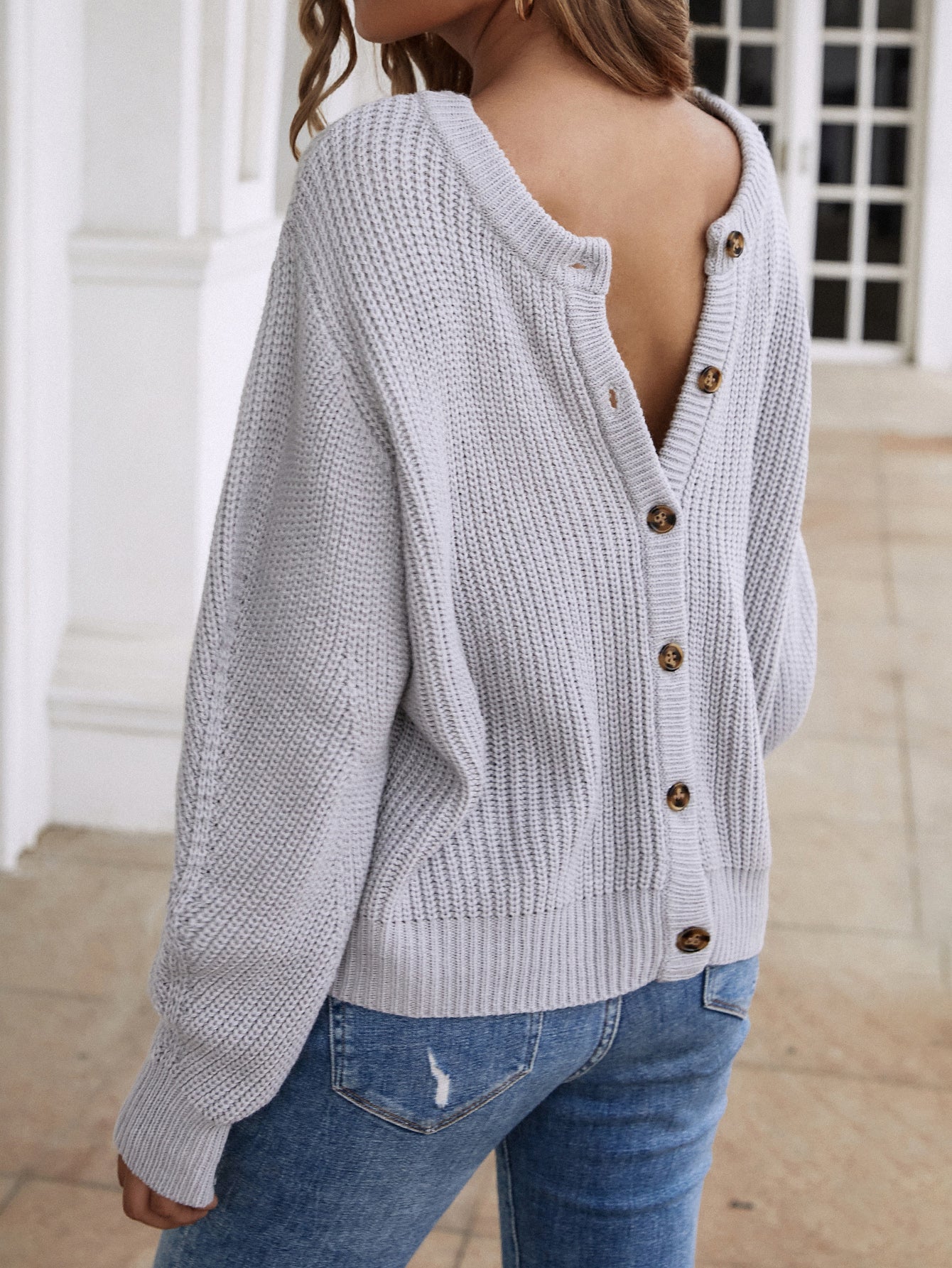 Button Down Rib-Knit Reversible Sweater