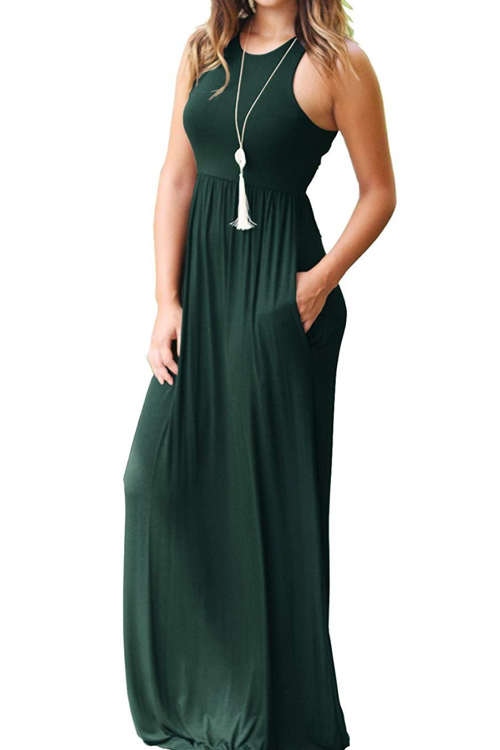 Round Neck Sleeveless Dress with Pockets