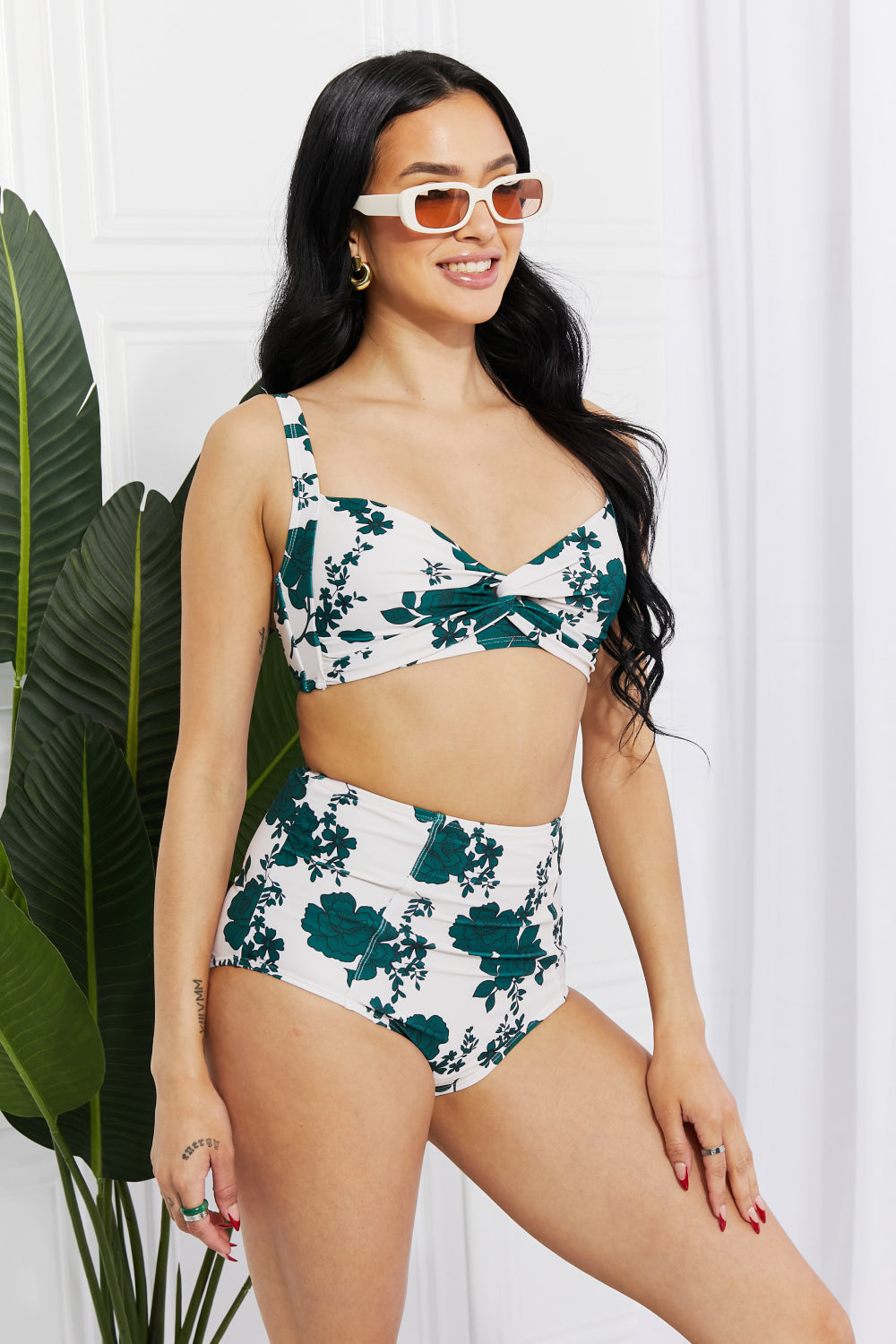 Marina West Swim Take A Dip Twist High-Rise Bikini in Forest