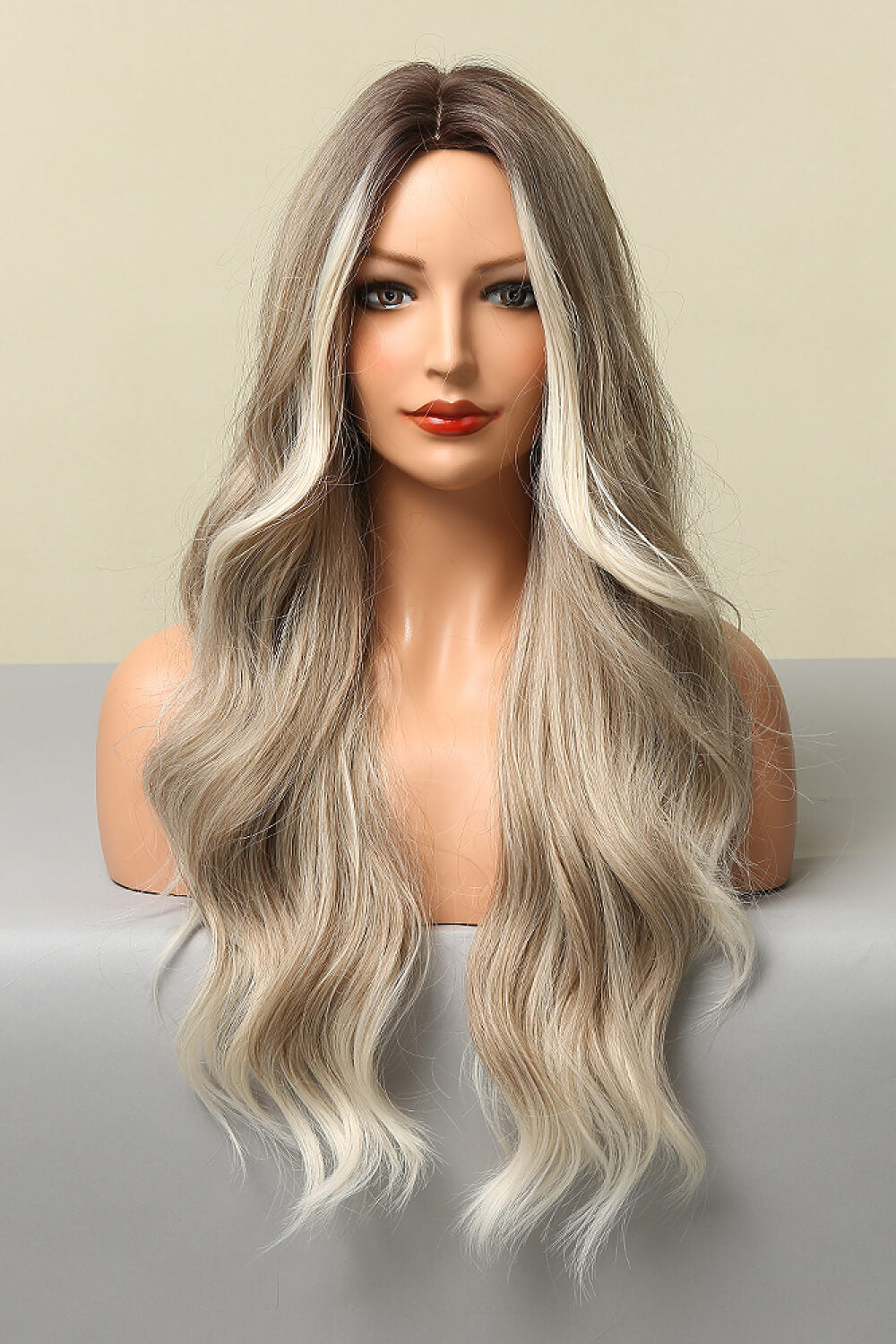 Full Machine Made Long Wave Wigs 26'' light brown blond balayage