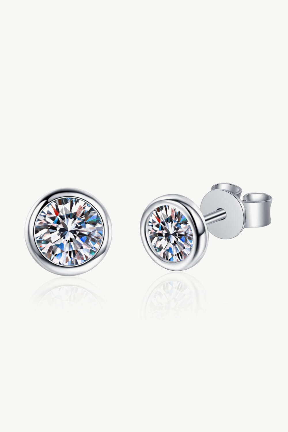 Moissanite Round-Shaped Stud Earrings front and side view