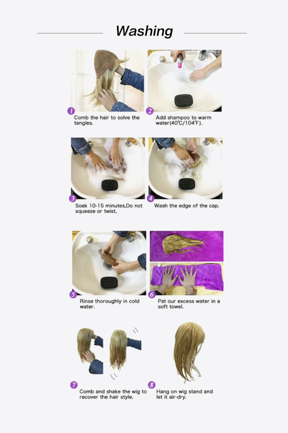 Bobo Wave Synthetic Wigs 12'' washing instructions