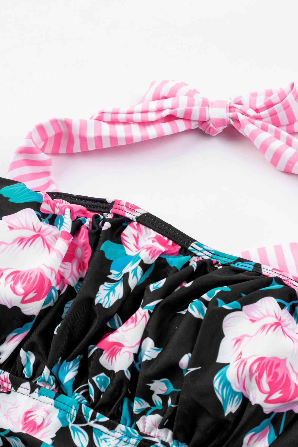 Mixed Print Tie-Back Two-Piece Swimsuit pink stripes