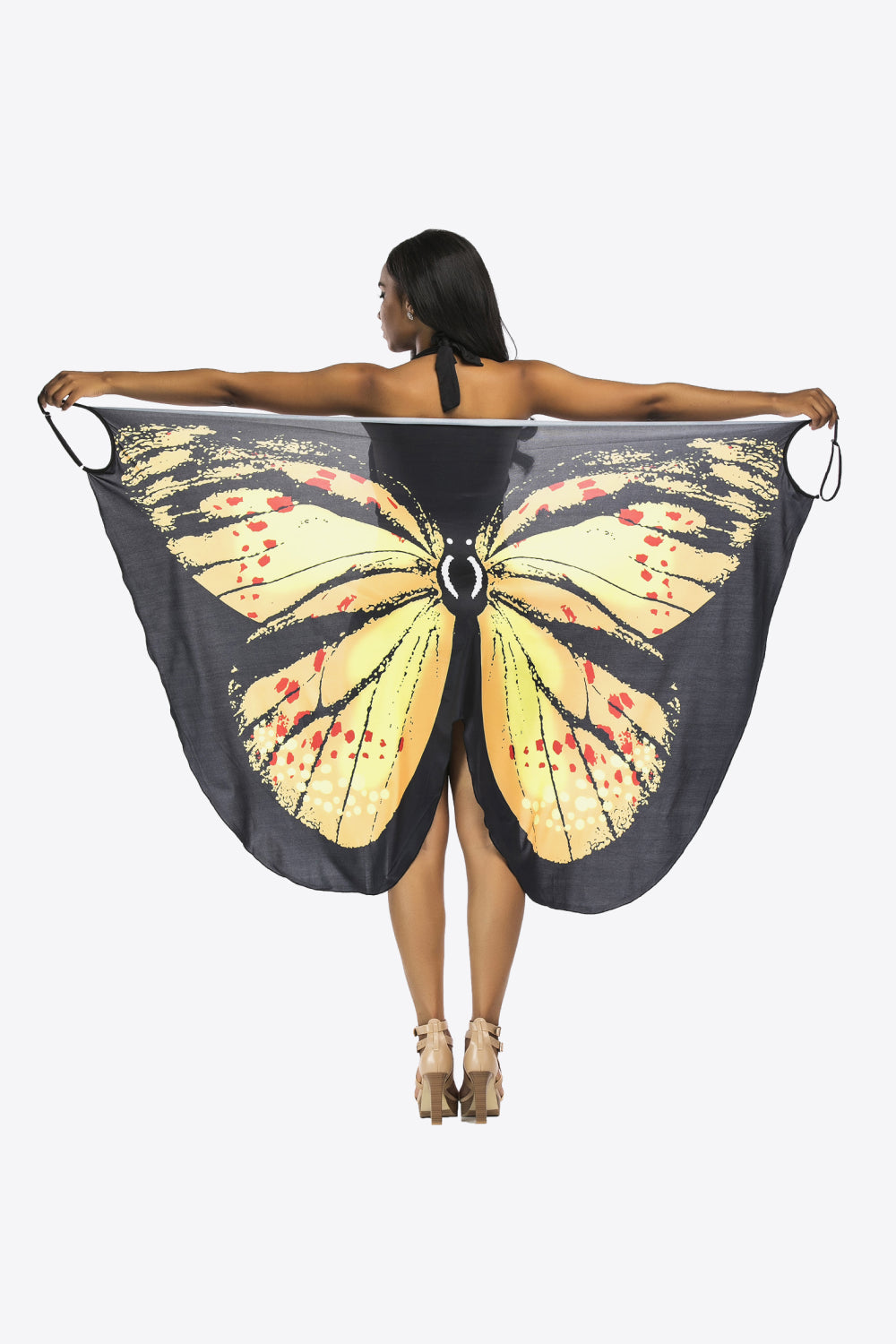 Butterfly Spaghetti Strap Cover Up back view yellow and black