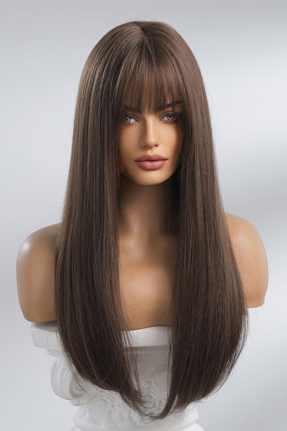 Full Machine Long Straight Synthetic Wigs 26'' brown