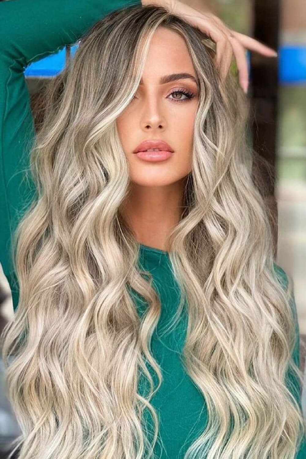 Full Machine Made Long Wave Wigs 26'' light brown blond balayage