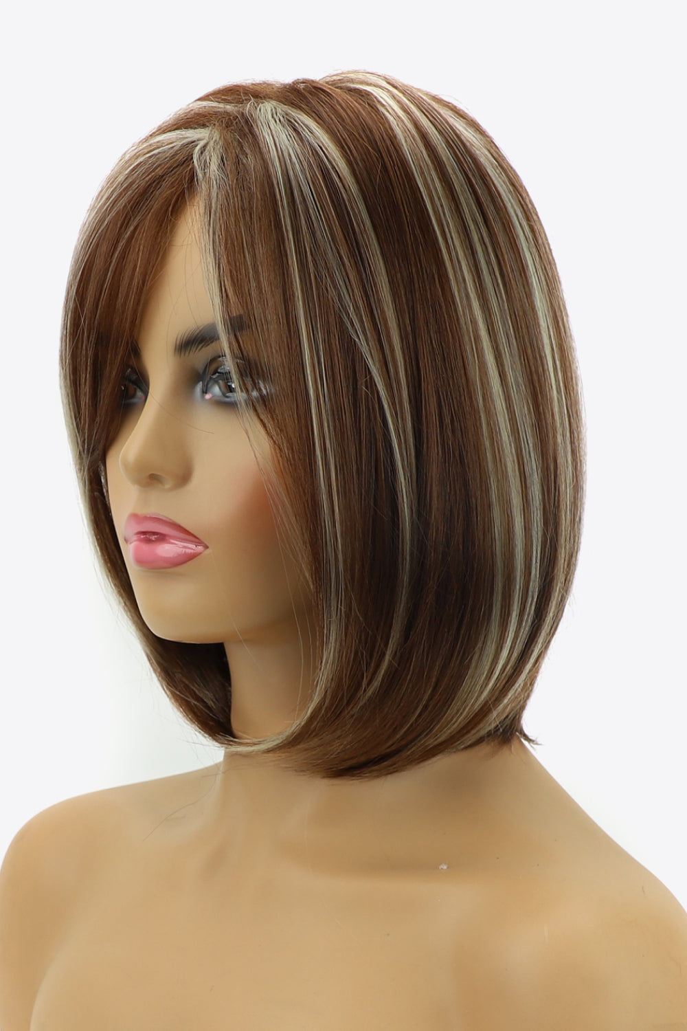 Synthetic Elegant Short Bobo Wigs 10'' Brown/White Color semi side view