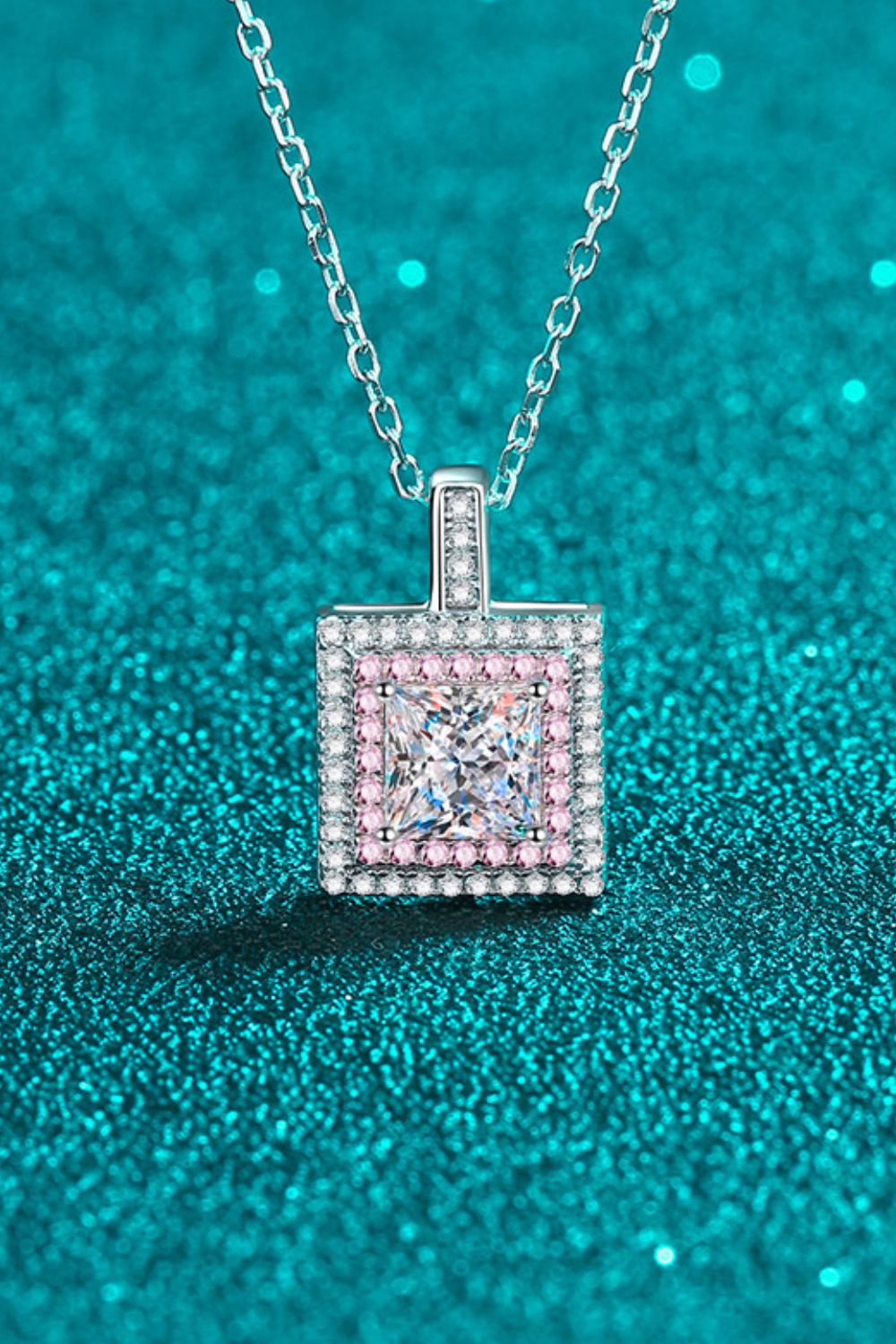 1 Carat Moissanite Square Pendant Chain Necklace