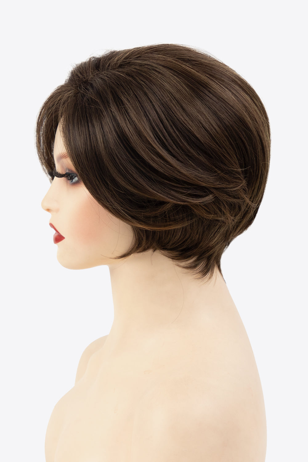 Synthetic Short Wave Bobo Wigs 5'' Brown side view