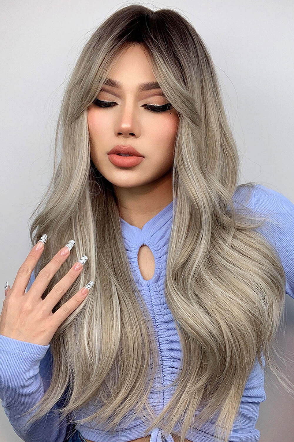 Full Machine Long Wave Wigs 26'' Ash Blond