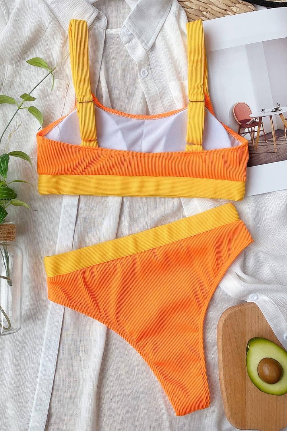 Color Block Scoop Neck Bikini Set orange