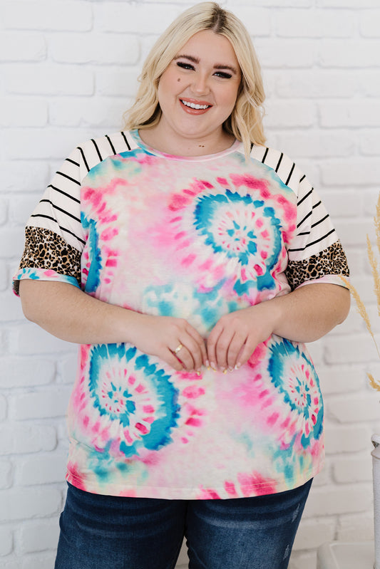 Plus Size Tie-Dye Mixed Print Raglan Sleeve T-Shirt