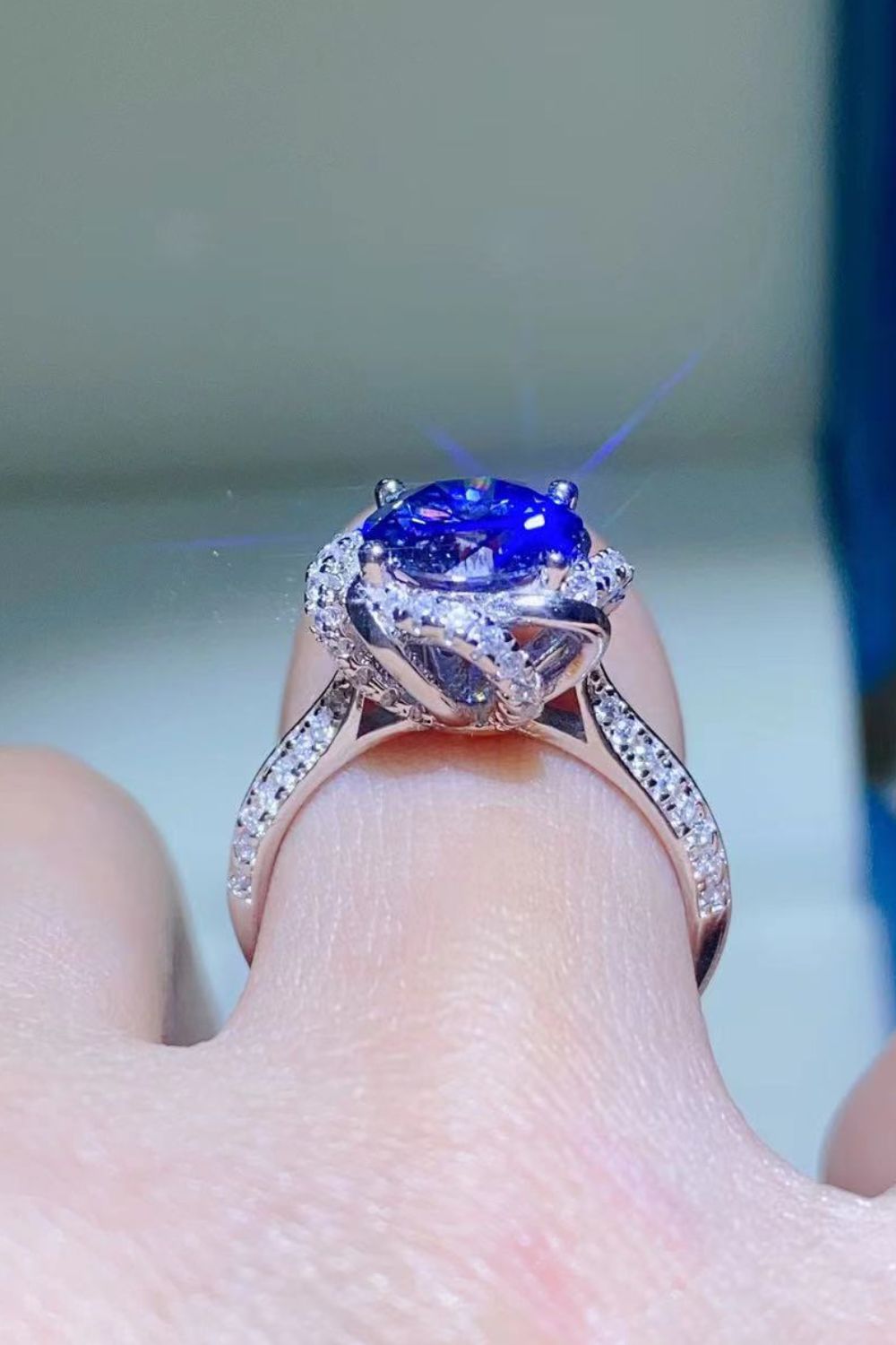 2 Carat Cobalt Blue Moissanite 925 Sterling Silver Ring