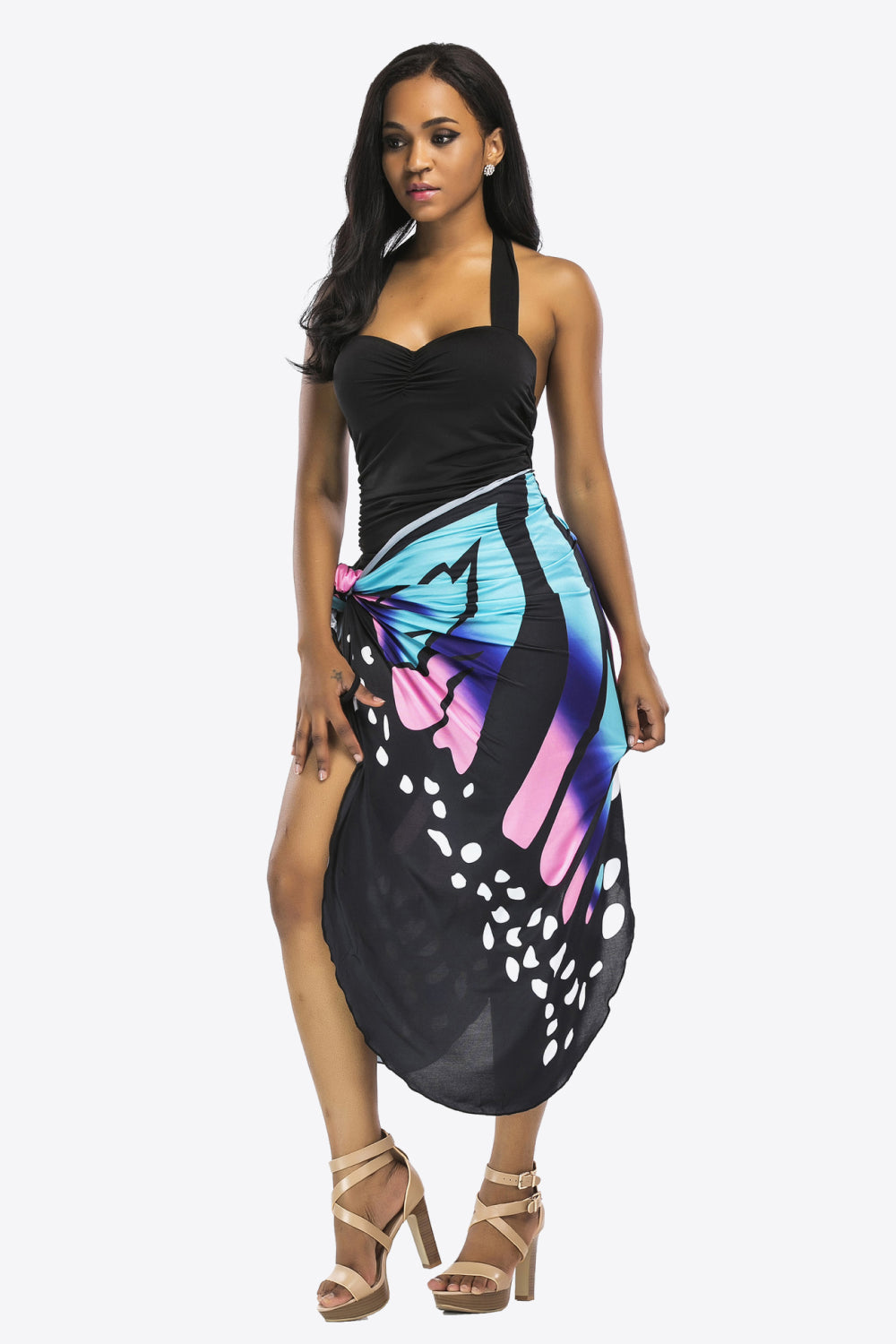 Butterfly Spaghetti Strap Cover Up blue tones