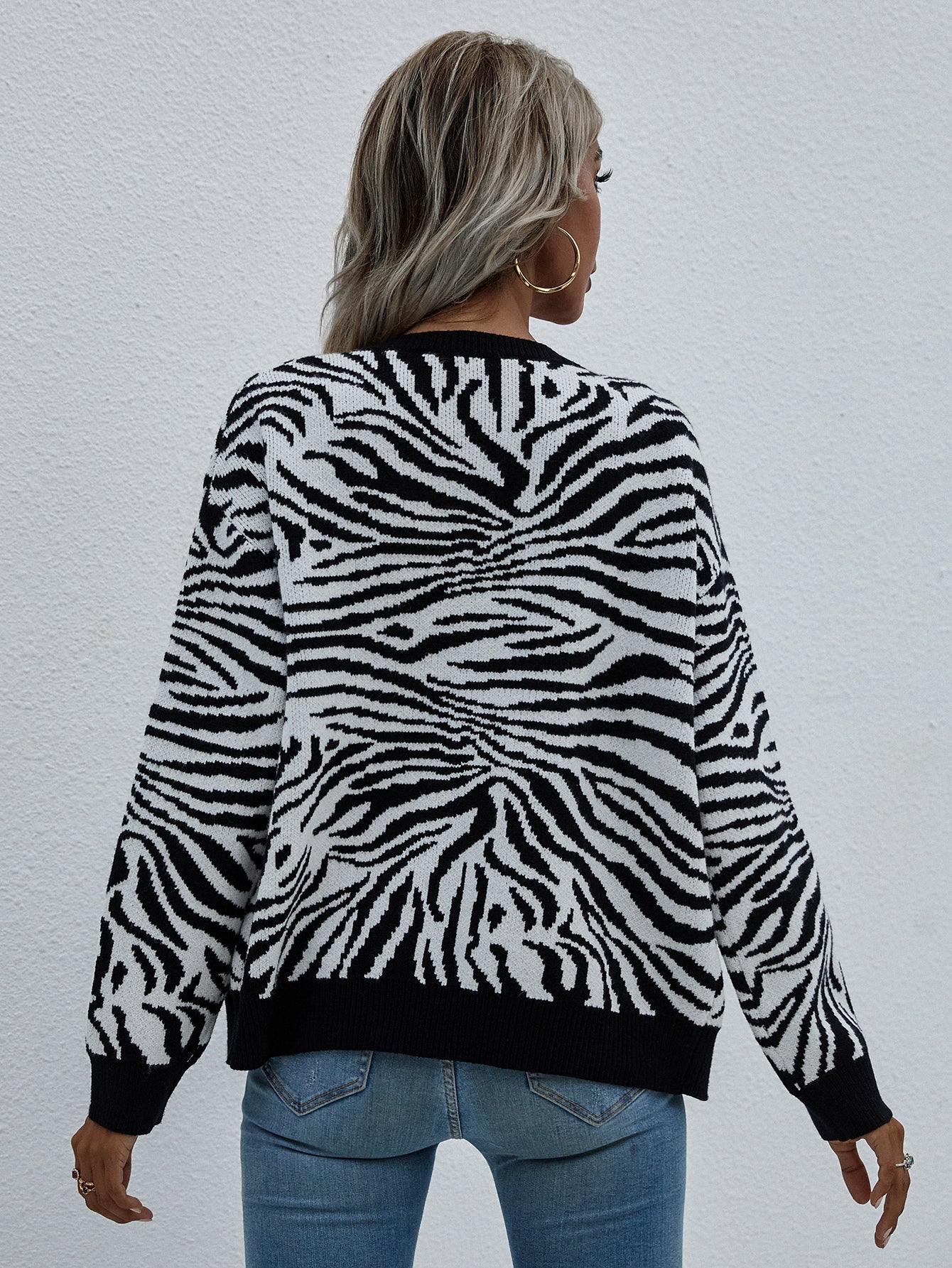 Zebra Print Button Down Cardigan black back view