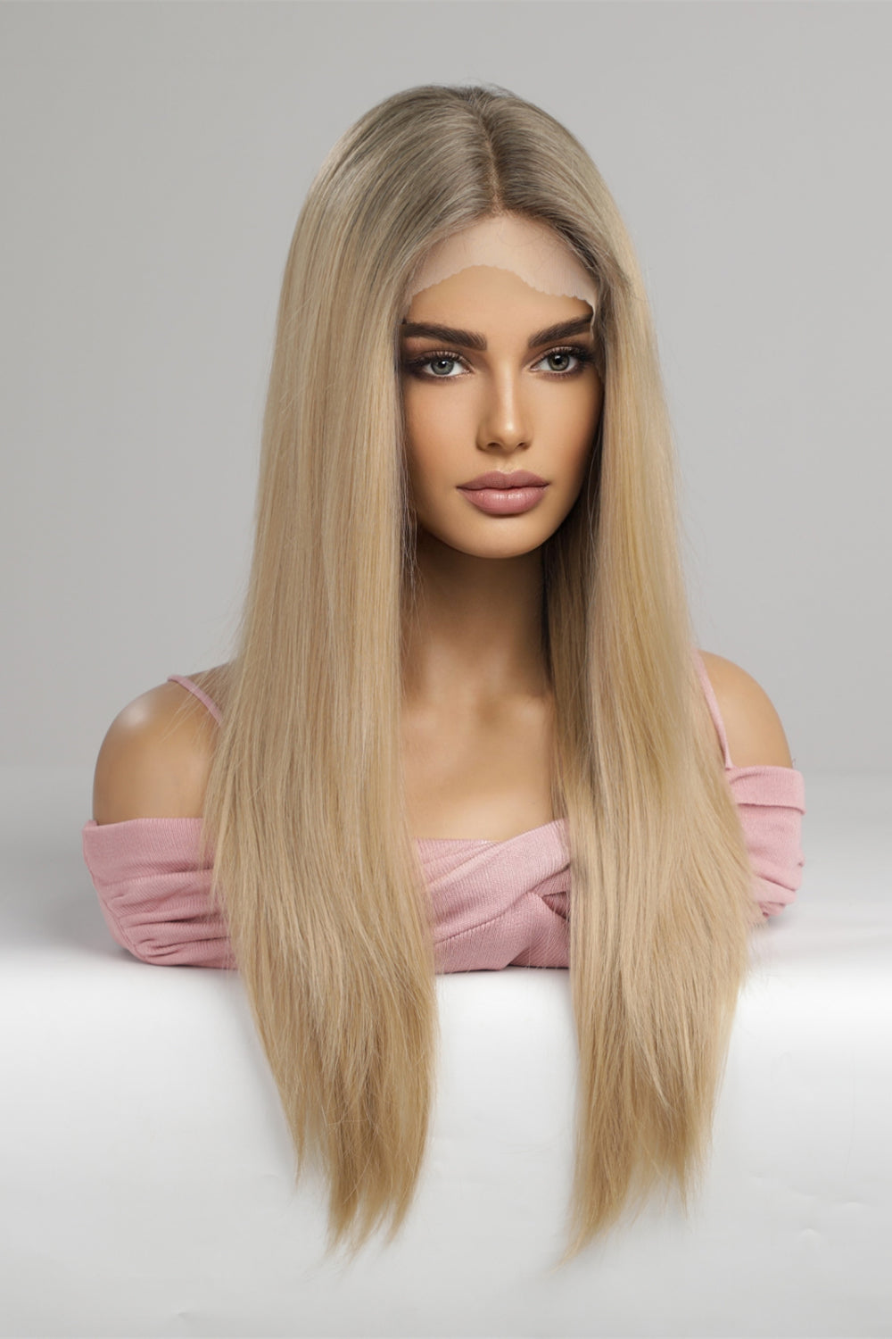 13*2" Lace Front Wigs Synthetic Long Straight 24'' 150% Density blond